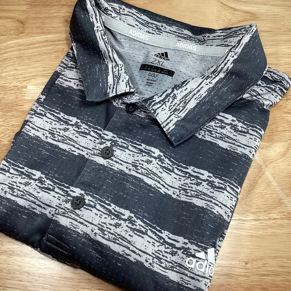 Adidas Golf Polo Shirt Men's 2XL Black White Striped‎ Short Sleeve Performance